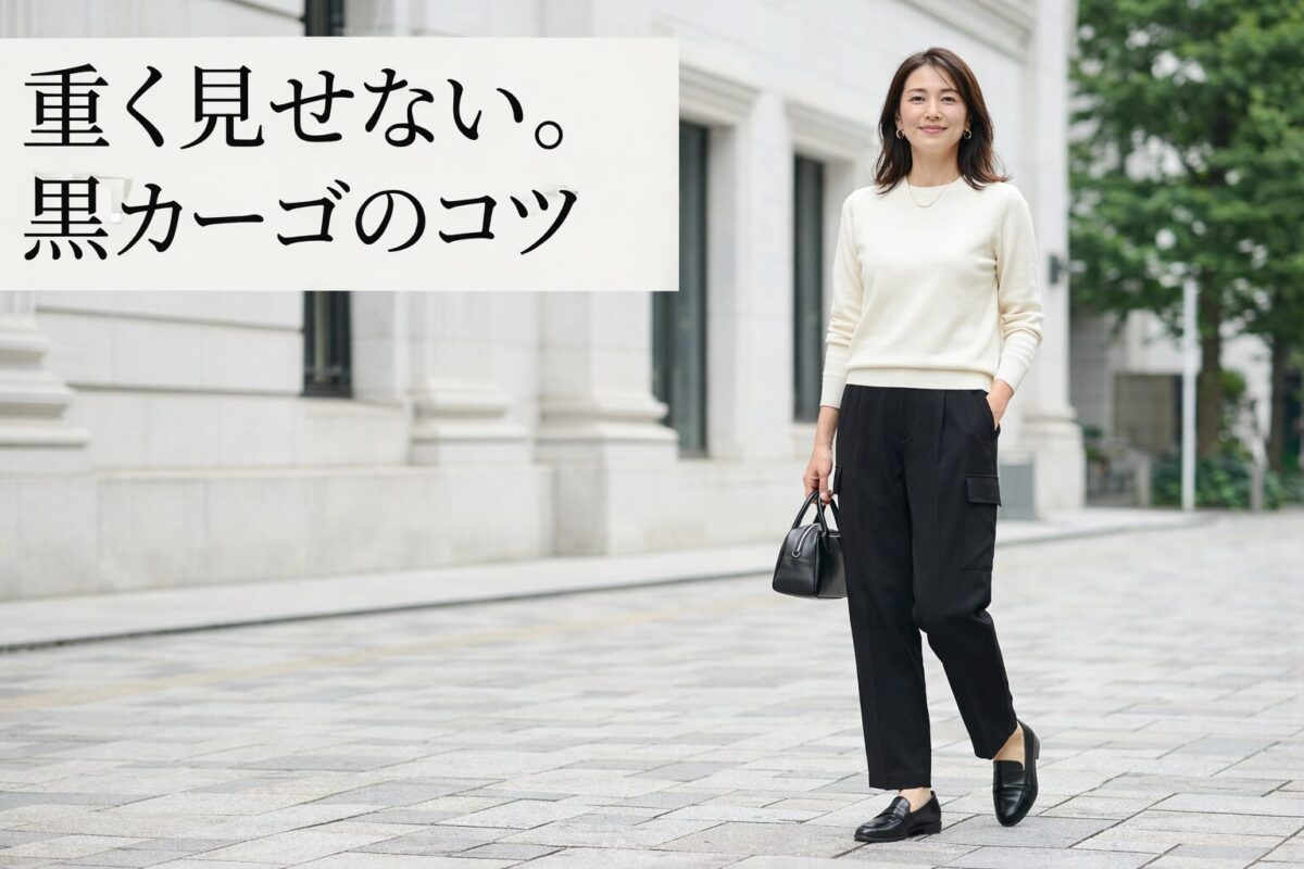 40代が黒カーゴパンツを重く見せないコーデの工夫
