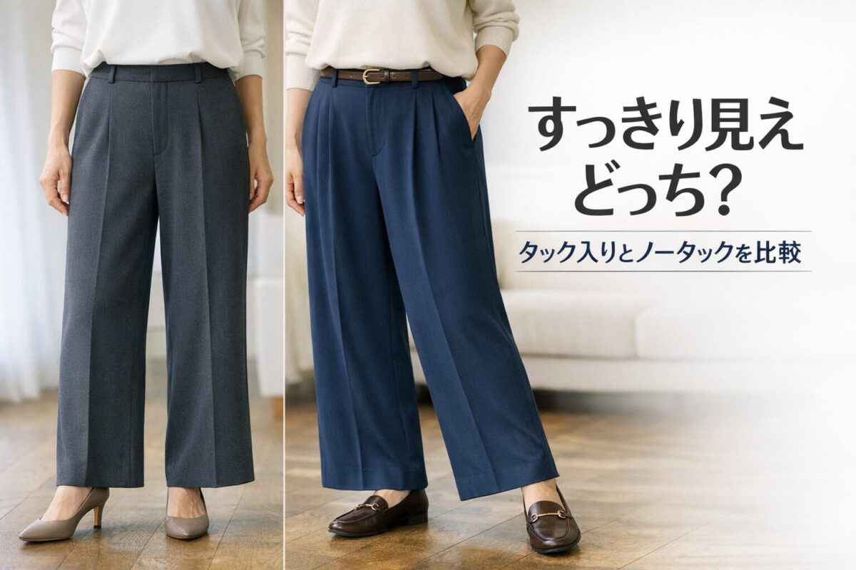 タック入りワイドパンツとノータックはどちらがすっきり見えやすい？大人女性向けに違いを比較