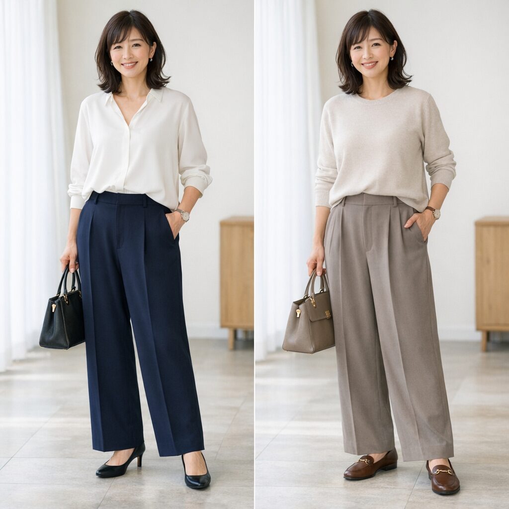 同じきれいめでも、シャープに見せたいか、やわらかく見せたいかで選び方が変わります。