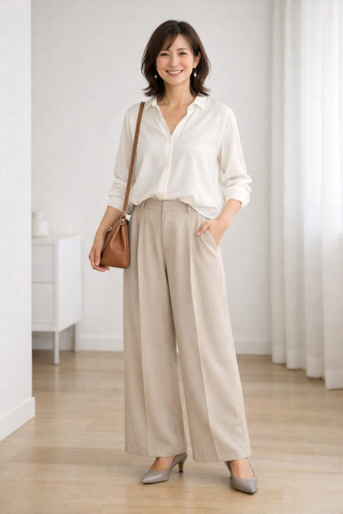 白を入れると軽さが出ますが、バッグや靴に少し深みのある色を足すと、淡色でも締まりやすくなります。