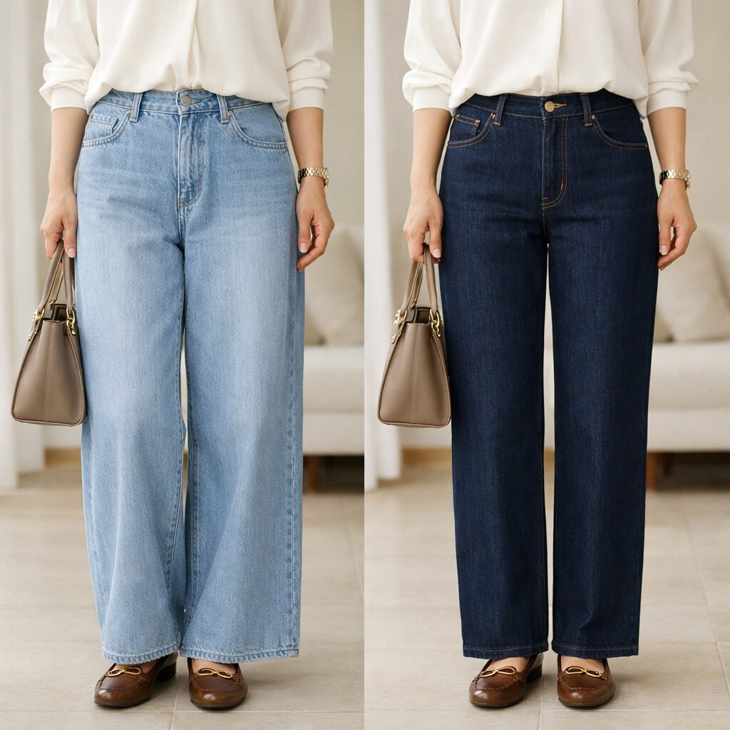 太ももを隠すことより、太ももから裾までの線がどう落ちるかを見せるための挿絵です。横に広がる形より、縦に流れる形のほうが大人っぽく見えやすいことが伝わります。