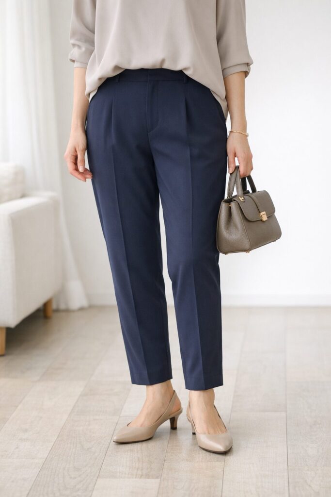 太ももに少しゆとりがあるだけで、隠しすぎなくても印象は整いやすいです。細さより、腰から裾までの流れで見ると判断しやすくなります。