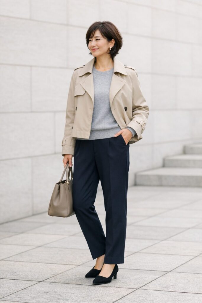 冬に少し重たく見えやすいテーパードパンツの着こなし