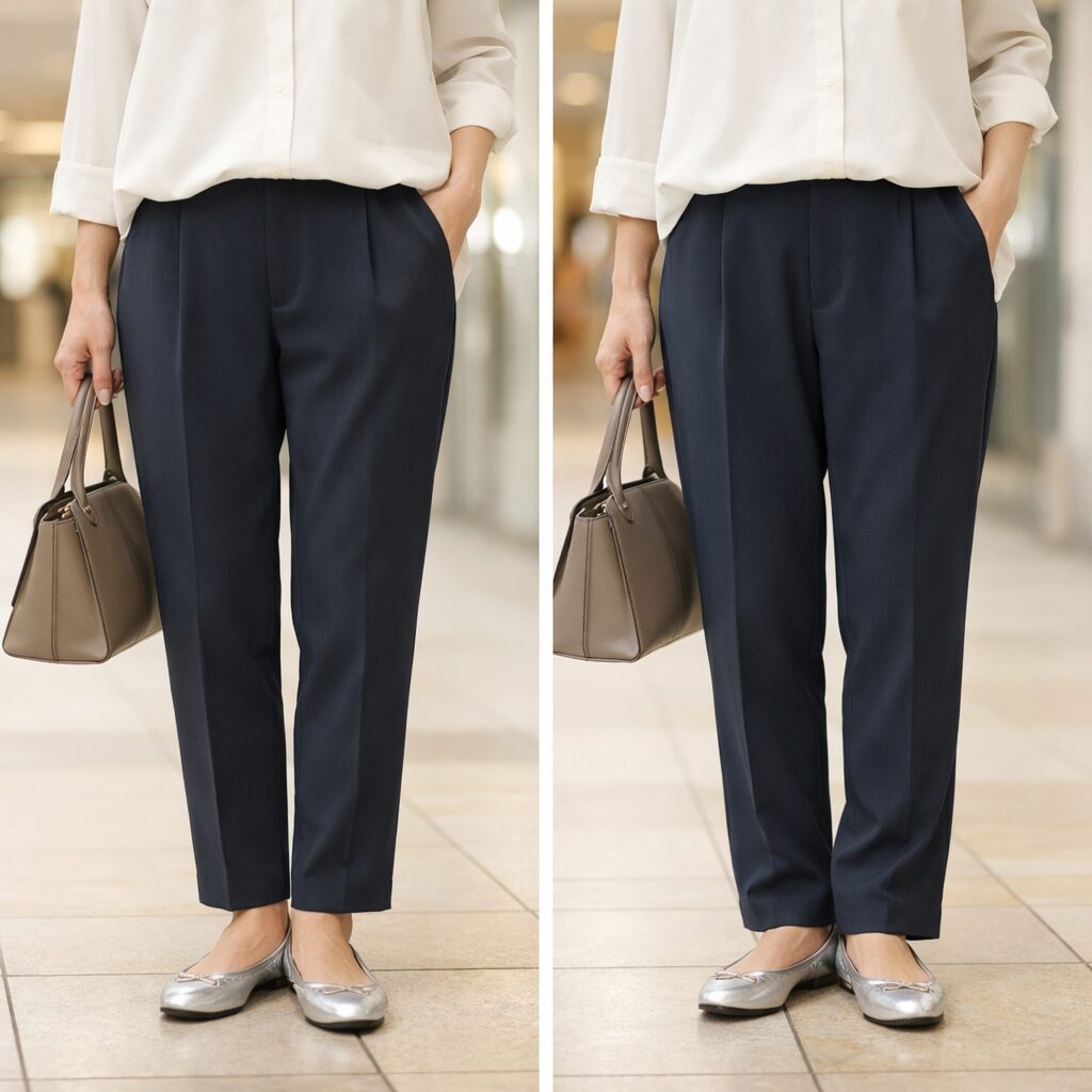 テーパードパンツの丈感の違い