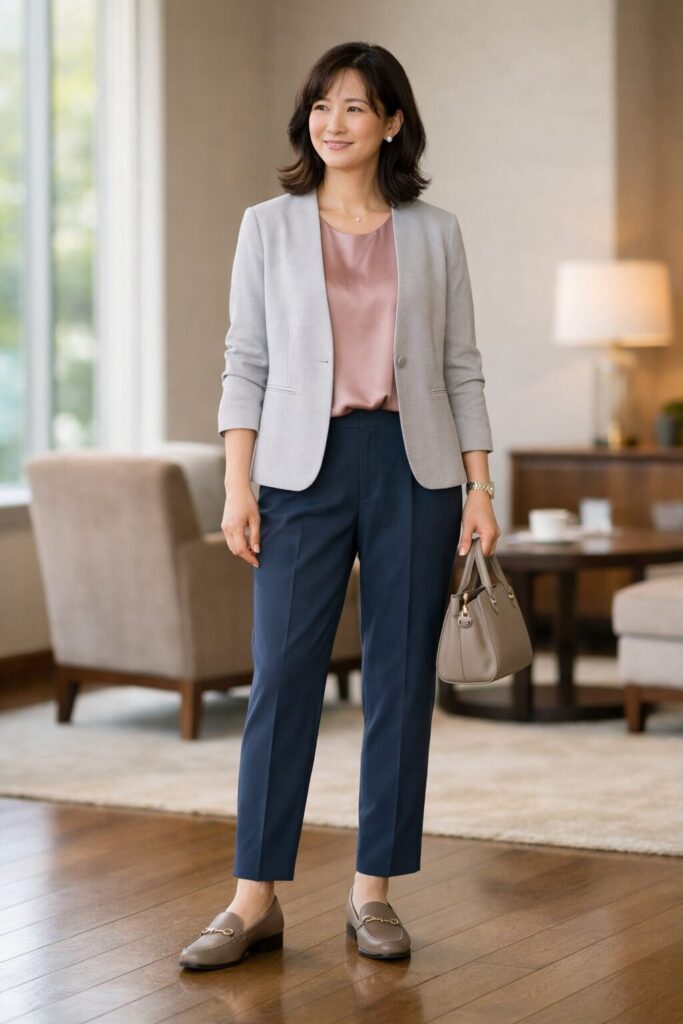 ちょうどいい丈感のテーパードパンツが全身をすっきり見せます