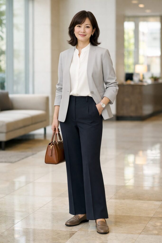 通勤で使いやすいセミフレアパンツ