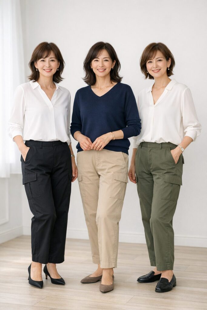 落ち着いたカードパンツのコーディネート