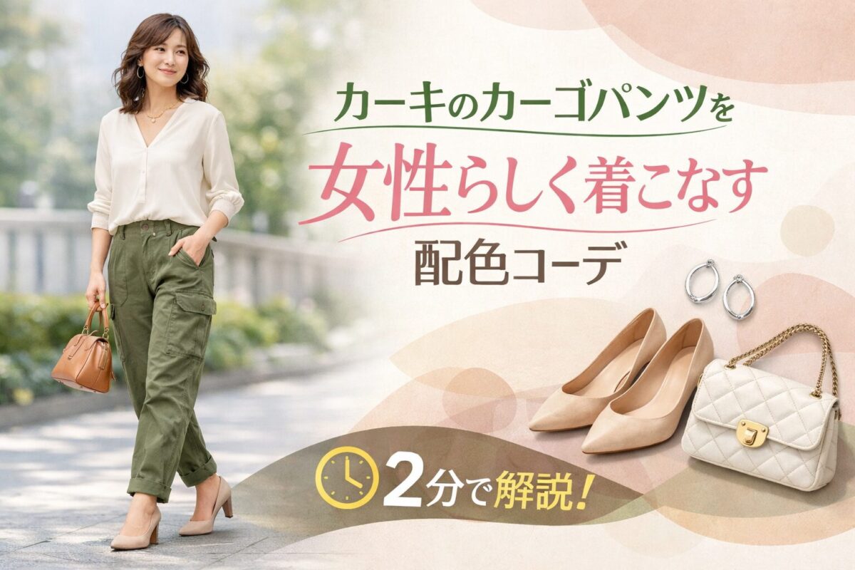 カーキのカーゴパンツを女性らしく見せる配色コーデ