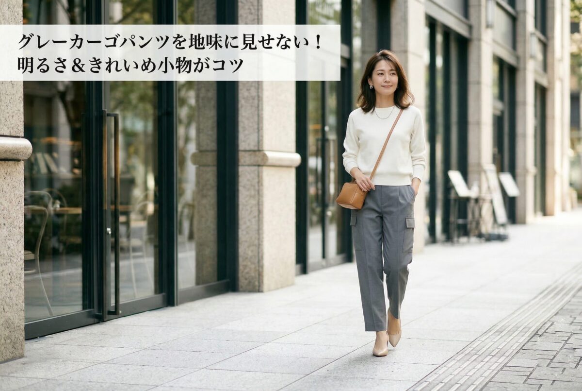 グレーのカーゴパンツを地味に見せないコーデのコツ