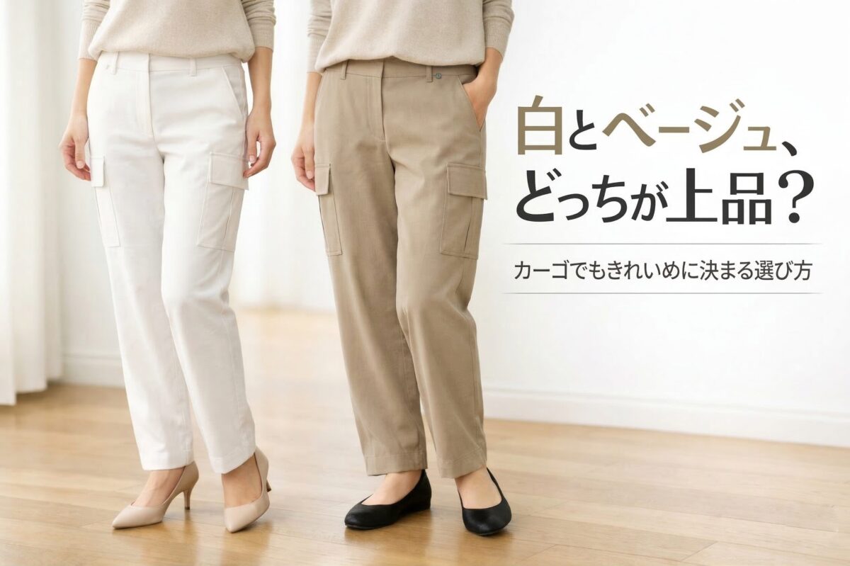 白とベージュのカーゴパンツ、きれいめに見えるのはどっち？