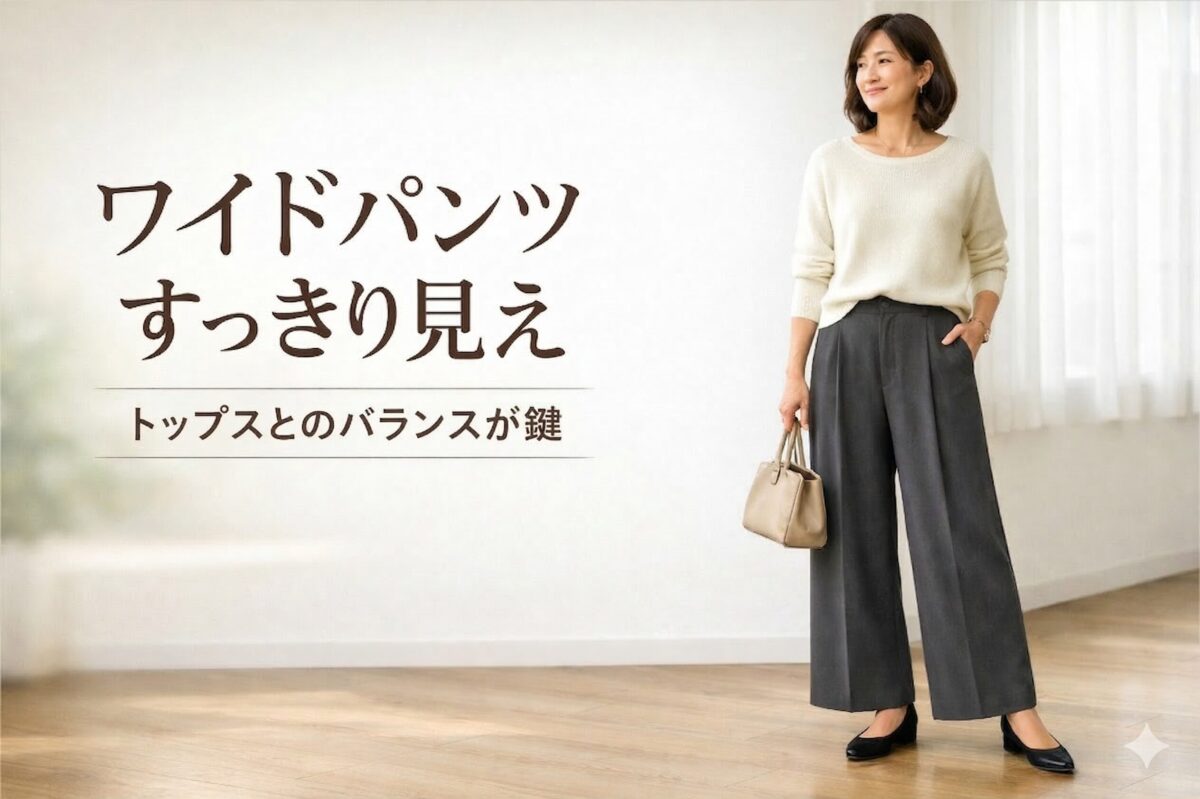 ワイドパンツがダサく見える原因はトップスとのバランスかも？大人女性の整え方