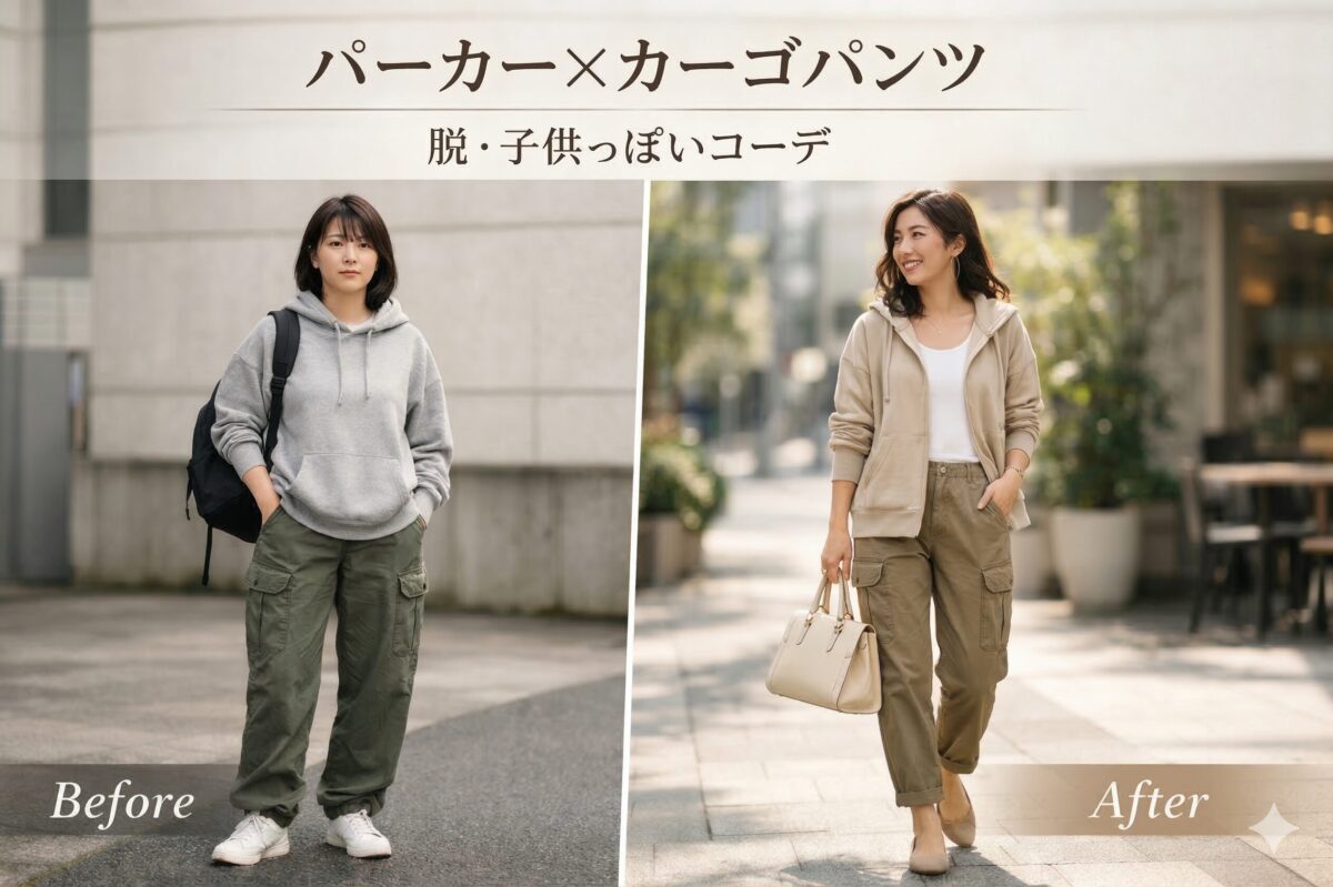 パーカー×カーゴパンツが子どもっぽくならない合わせ方は？30代女性向けに解説