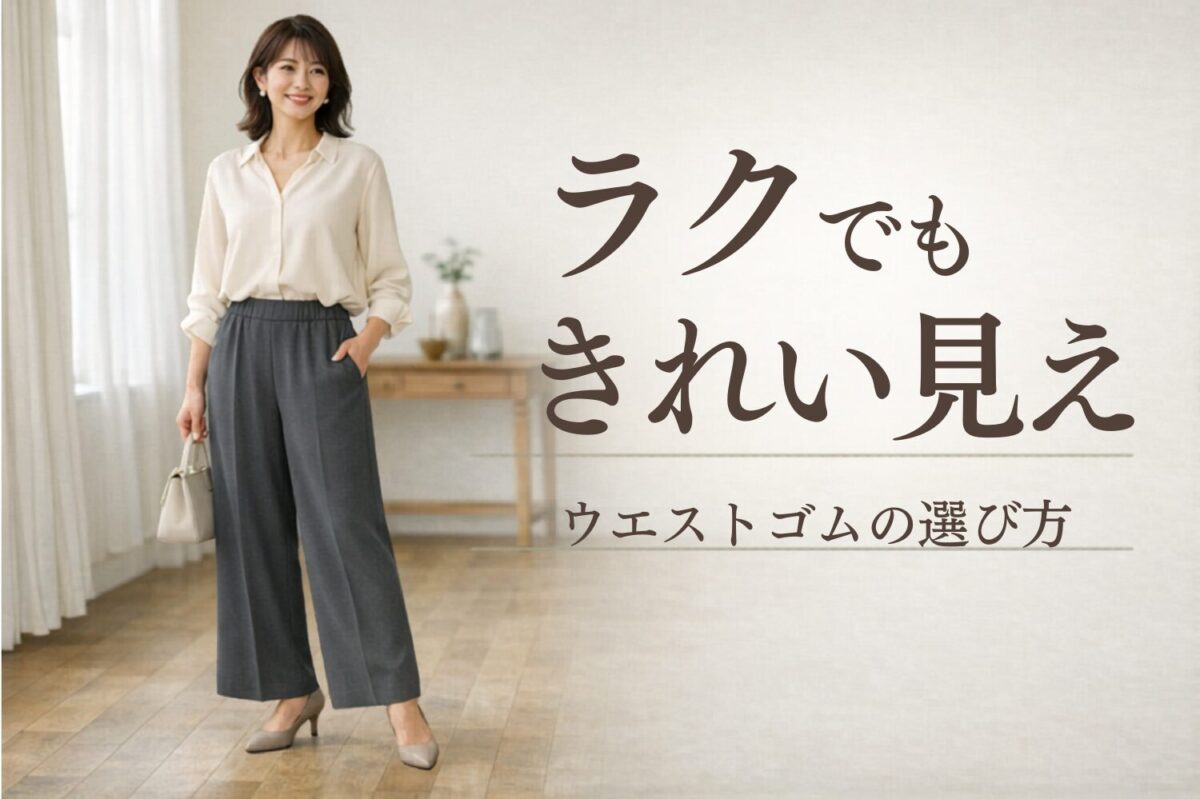 ウエストゴムのワイドパンツはきれいめに見せられる？大人女性の選び方