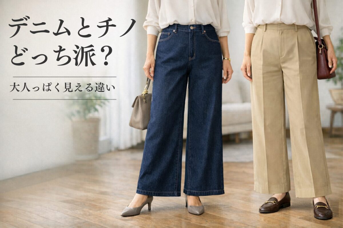 デニムワイドパンツとチノワイドパンツはどちらが大人っぽく見える？