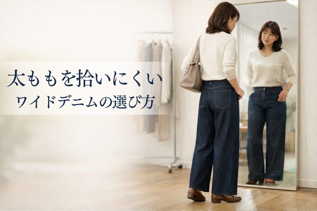 太もも張りを拾いにくいデニムワイドパンツの選び方。大人女性がすっきり見えしやすい基準