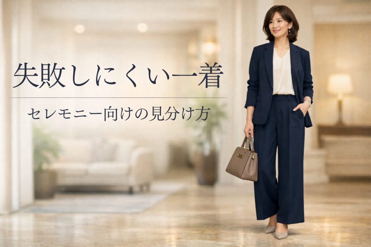 セレモニーで失敗しにくいワイドパンツスーツの見分け方｜きちんと見えて重たくなりにくい選び方