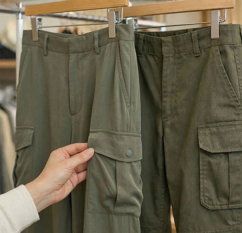 落ち感やポケットの控えめさは、上品に見えるかどうかを左右しやすいポイントです。見た目の印象は、色より先に素材と形で決まりやすいです。