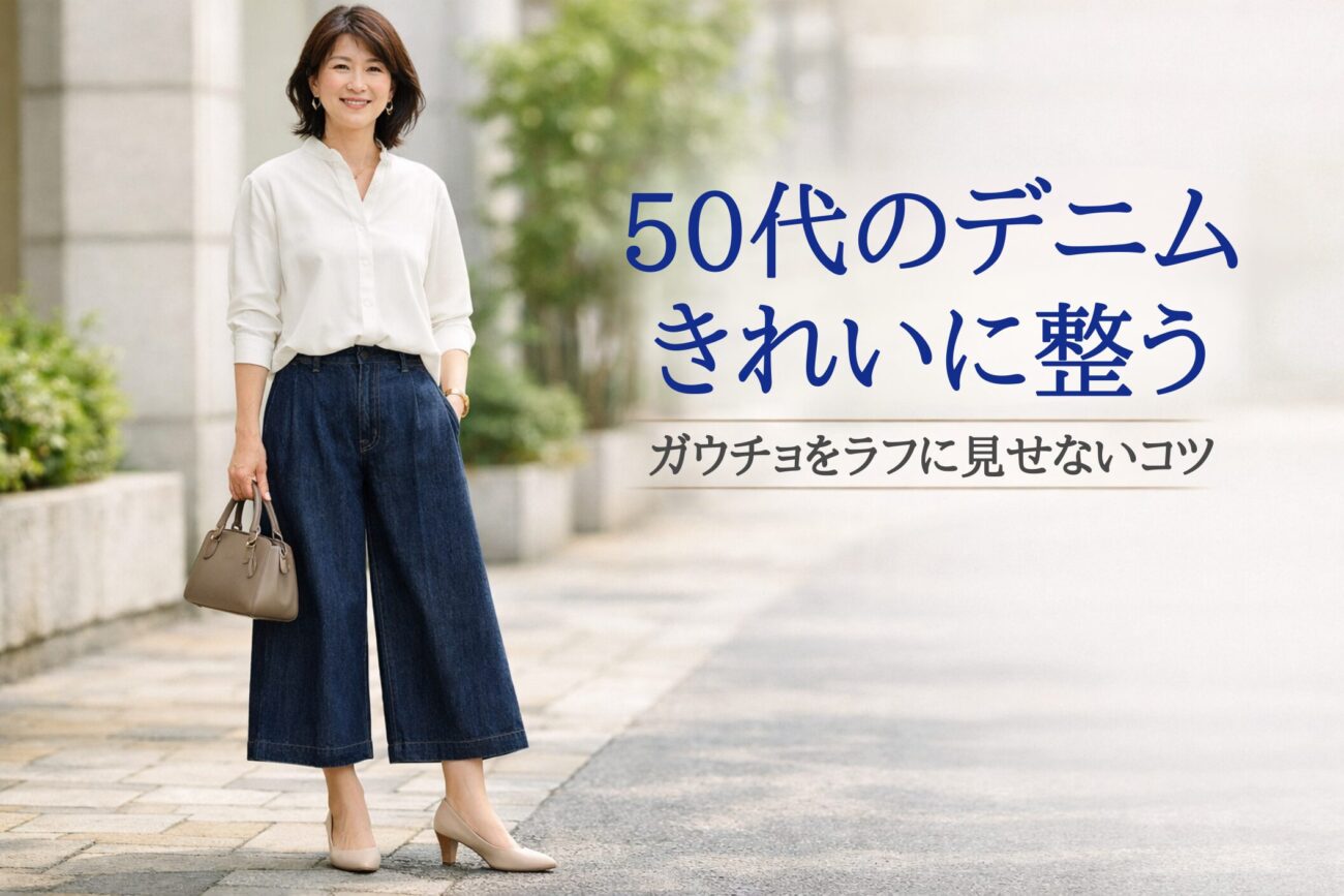 50代のデニムガウチョパンツコーデ｜カジュアルすぎない着こなしの整え方