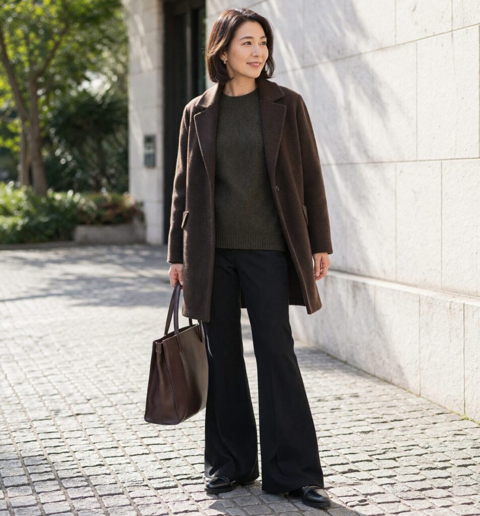 50代では少し重たく見えやすいフレアパンツの着こなし