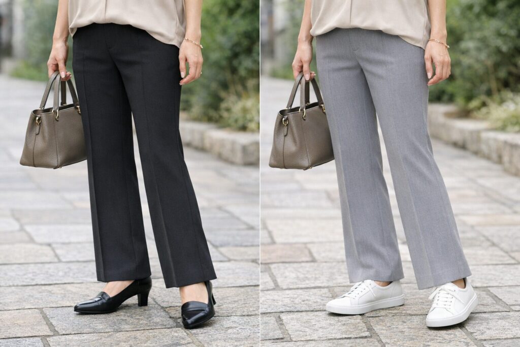 足元とのつながり方と裾の軽さ