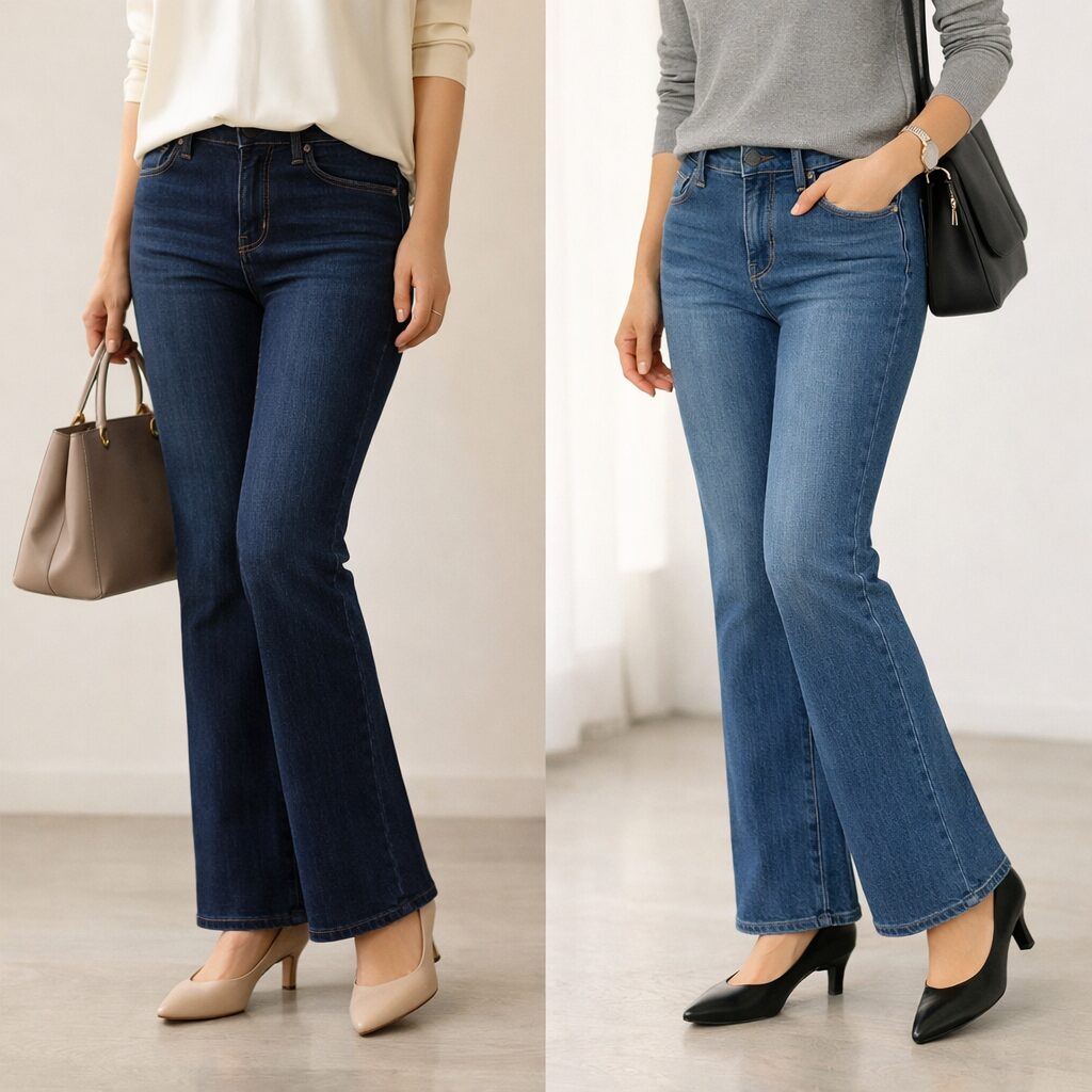 フレアデニムが大人っぽく