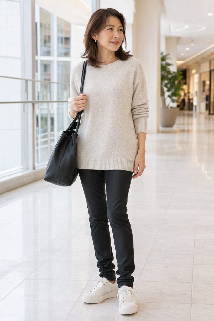 下半身と足元に重さが集まりやすく、少し重たく見えやすい