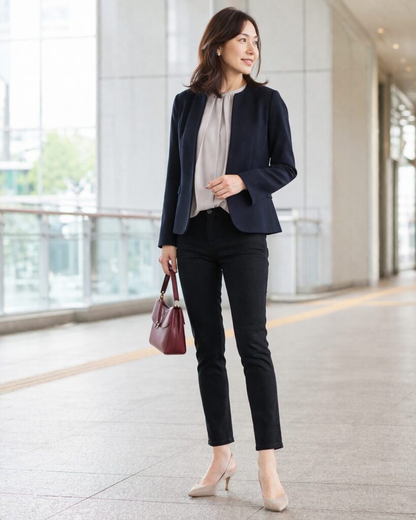 全体として知的で上品、スキニーでも古く見えない