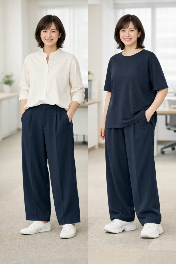 ワイドパンツをきれいめに見せやすい靴の選び分け