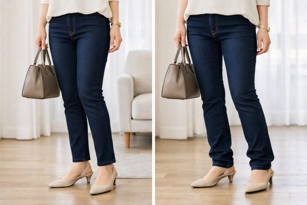 足元と裾のつながりで古く見えにくさが変わる比較