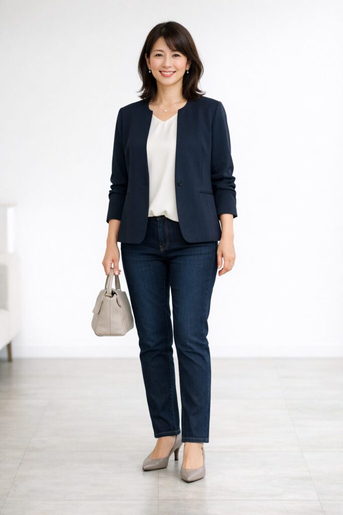 痛く見えにくい細さ、重たく見えない丈感、40代らしいきれいめ感