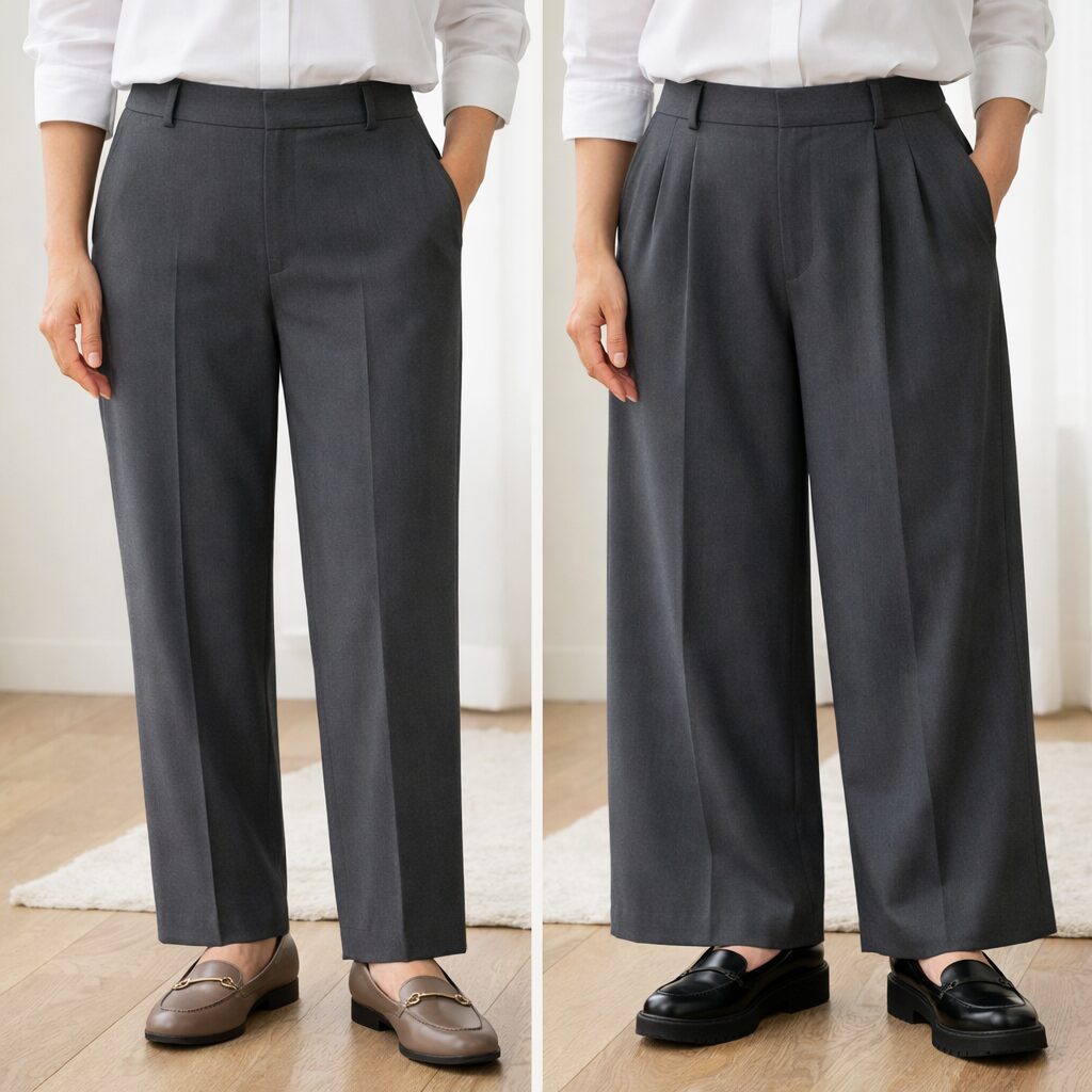 50代でも重たく見えにくいワイドパンツの落ち感と腰まわりの違い