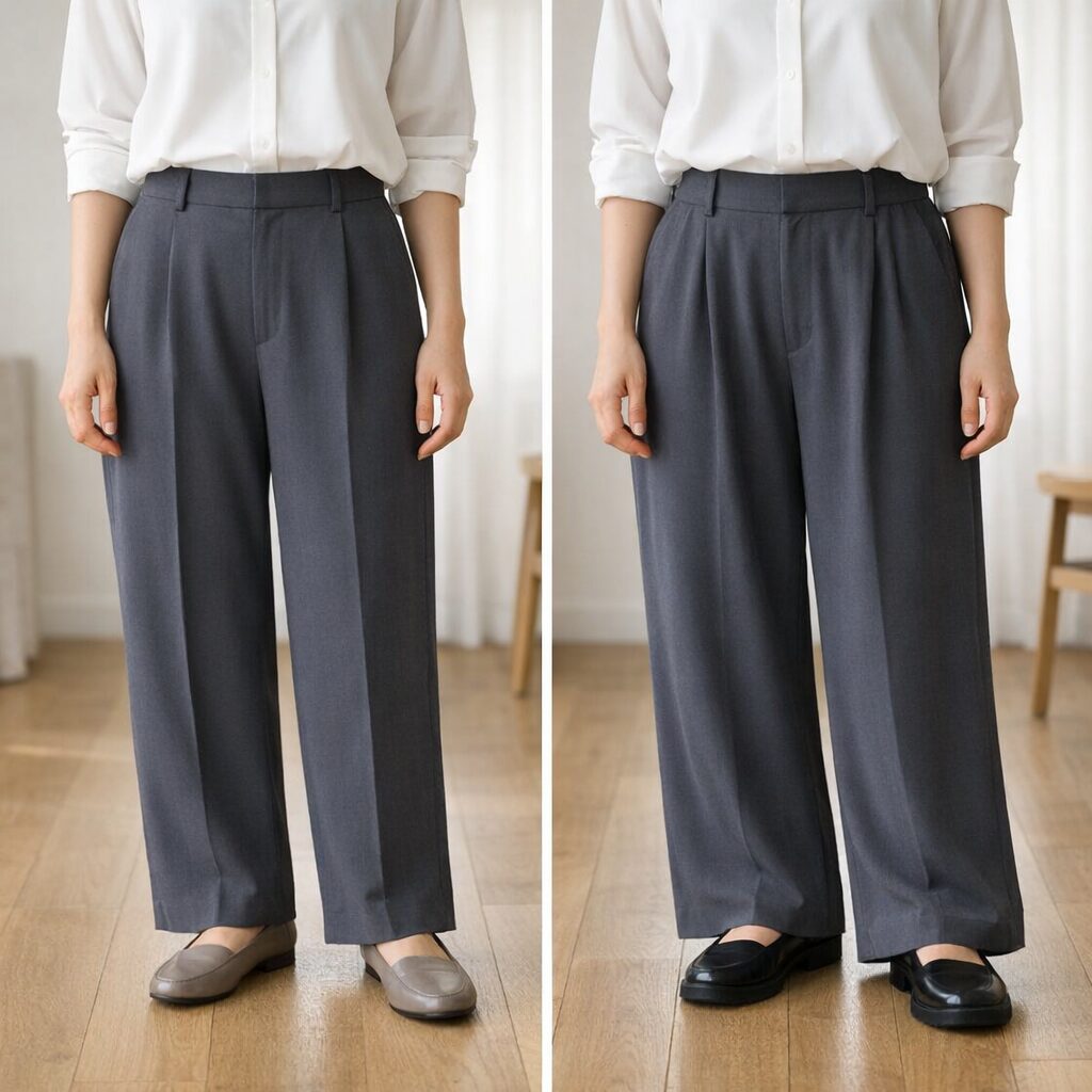 30代でも重たく見えにくいワイドパンツの丈感と腰まわりの違い