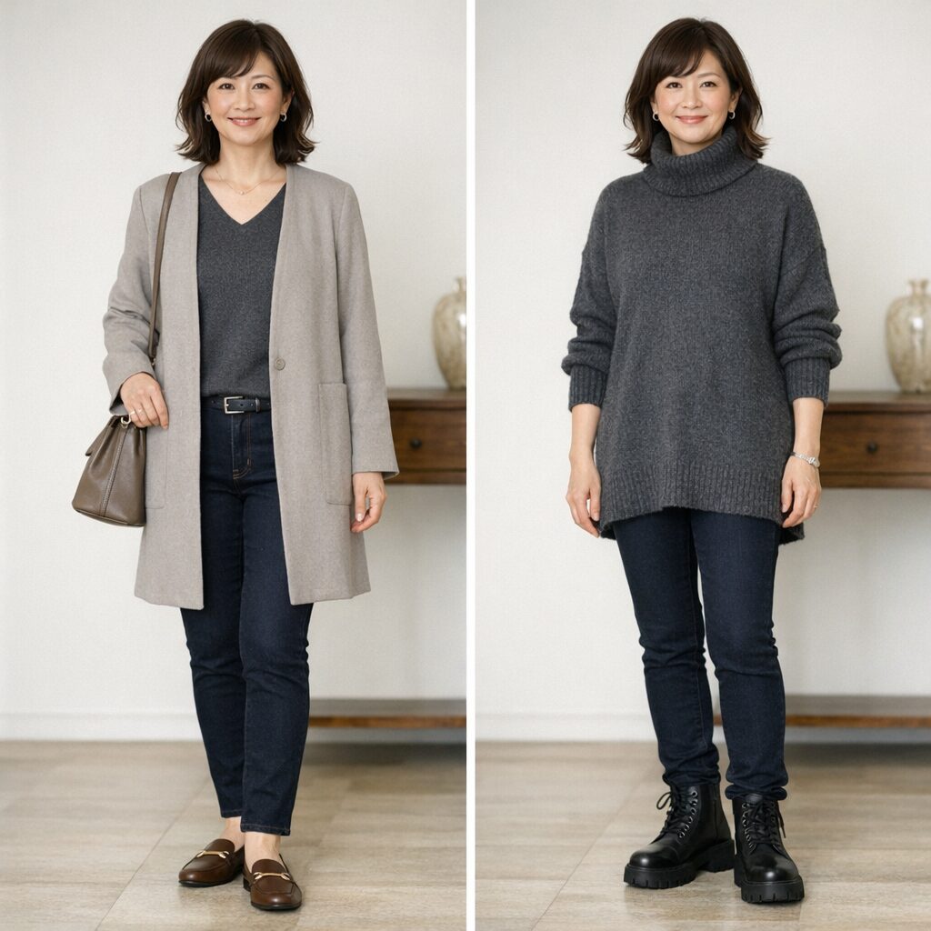 秋冬の重たく見えない整え方