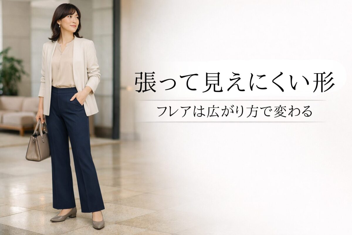 下半身が張って見えやすい人に合うフレアパンツの形は？大人女性の失敗しにくい選び方