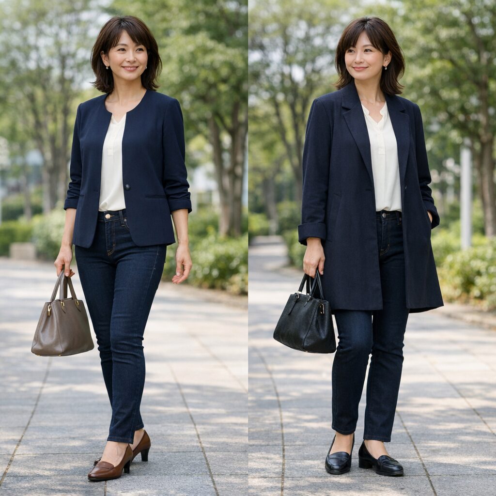 羽織りの違いで古く見えにくさが変わる比較