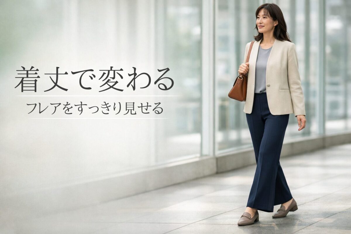 フレアパンツにジャケットを合わせるときの着丈の考え方｜重たく見えにくい選び方