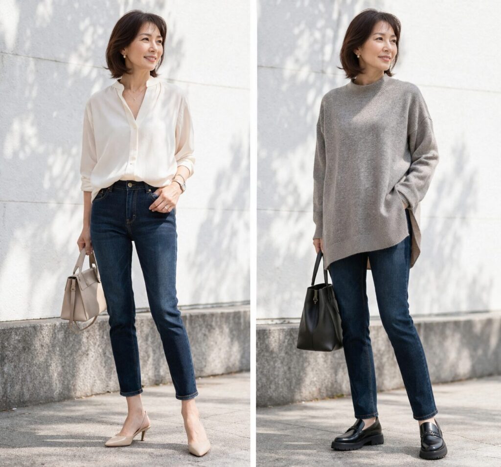 春夏の軽さの作り方。屋外で自然光の比較